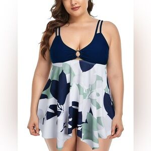 Rivelino Plus Size STwo Piece Tankini Set Flowy Swimdress with Boyshort
